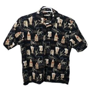Batik Bay‎ Medium Black Beer Bottles Floral Hawaiian Short Sleeve Shirt